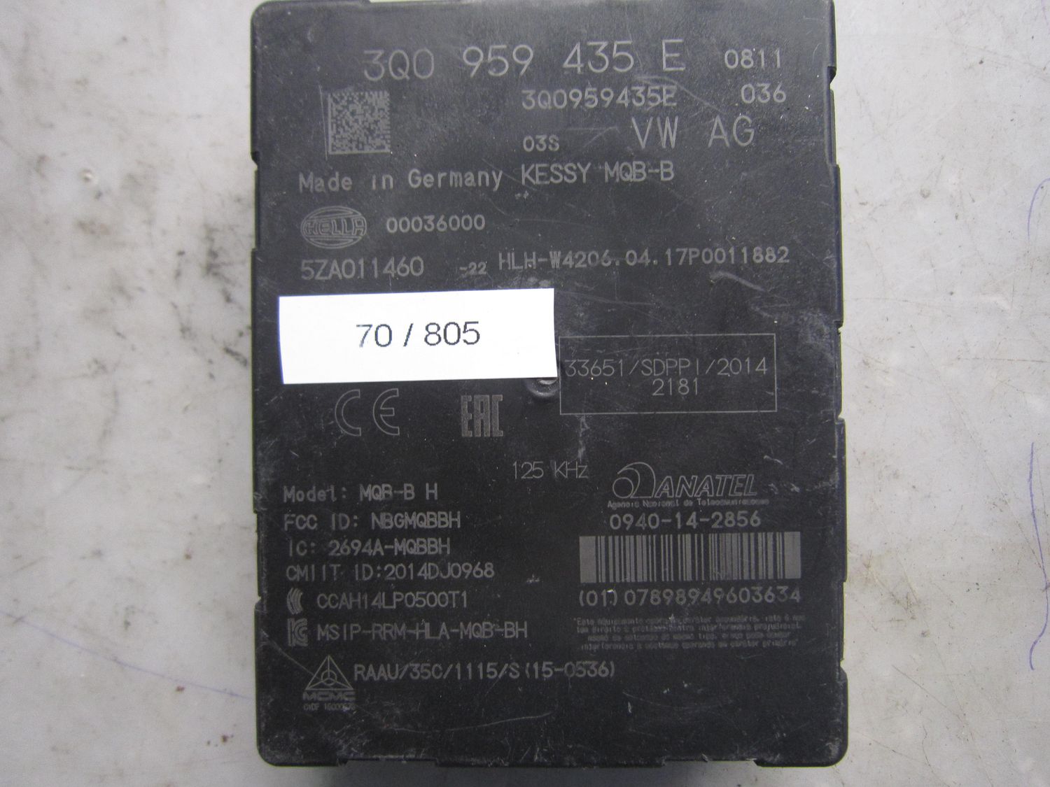 70-805 Centralina Porte Hella KG 3Q0 959 435 E 3Q0959435E 0940-14-2856    AUDI  TT
