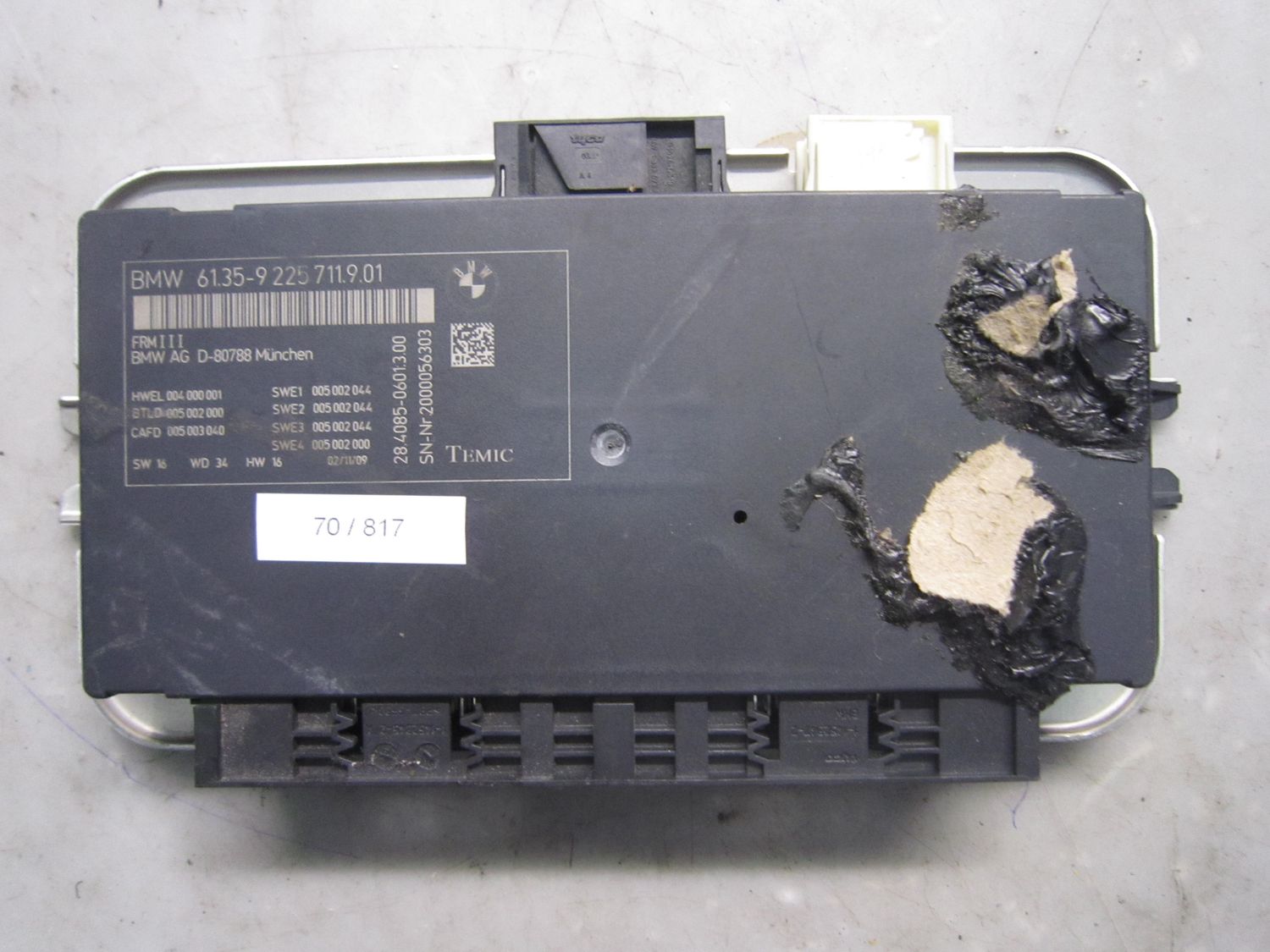 70-817 Centralina Modulo Confort Temic 9 225 711.9.01 9225711.9.01 28.4085-0601.3.00 D-80788 SW 58061  HW 05 FRM III BMW  SERIE 5