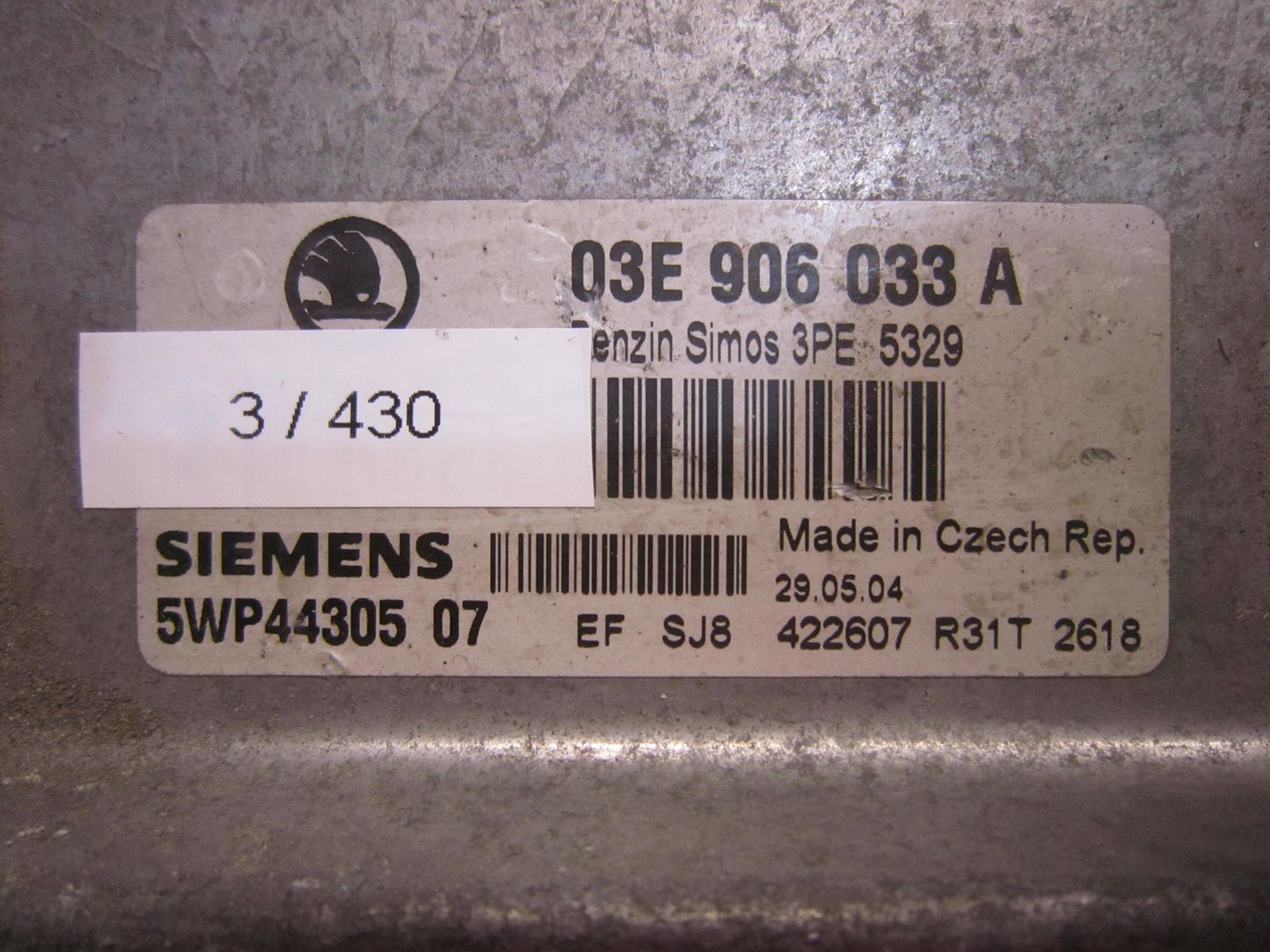 3-430 Centralina Motore Siemens 5WP44305 07 5WP4430507 03E 906 033 A SIMOS 3PE 5329   SKODA Benzina FABIA
