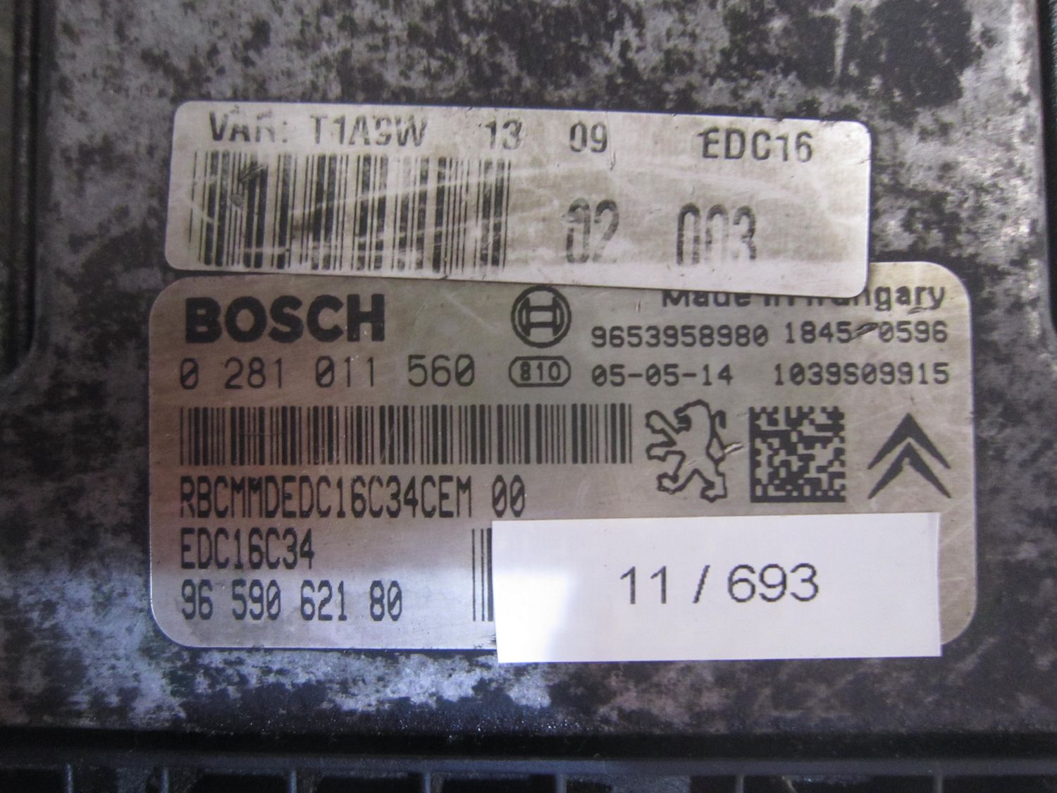 11-693 Centralina Motore Bosch 0 281 011 560 0281011560 96 590 621 80 1039S09915 EDC16C34  PEUGEOT Diesel 206