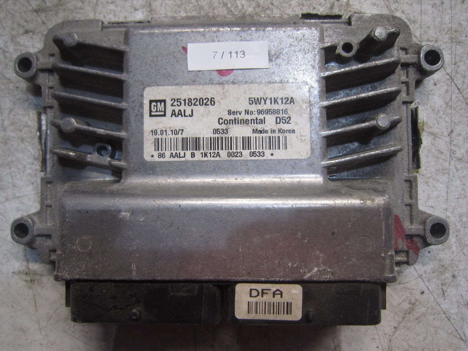 7-113 Centralina Motore Continental 5WY1K12A   25182026 96958816 D52  CHEVROLET Benzina Spark
