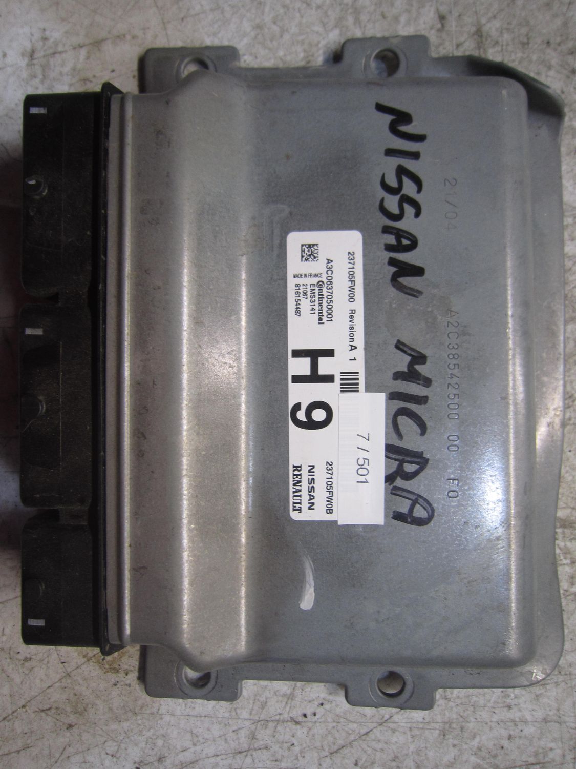 7-501 Centralina Motore Continental 237105FW00   A3C0637050001 237105FW0B EMS 3141  NISSAN Benzina MICRA