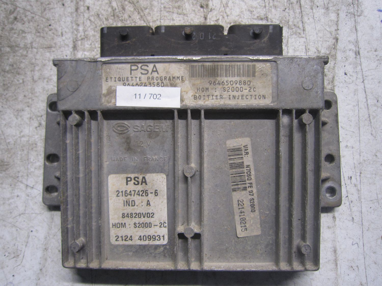 11-702 Centralina Motore Sagem 9646509880   9646243580 HOM : S2000-2A 21647426-6 S2000-2C CITROEN Benzina XSARA