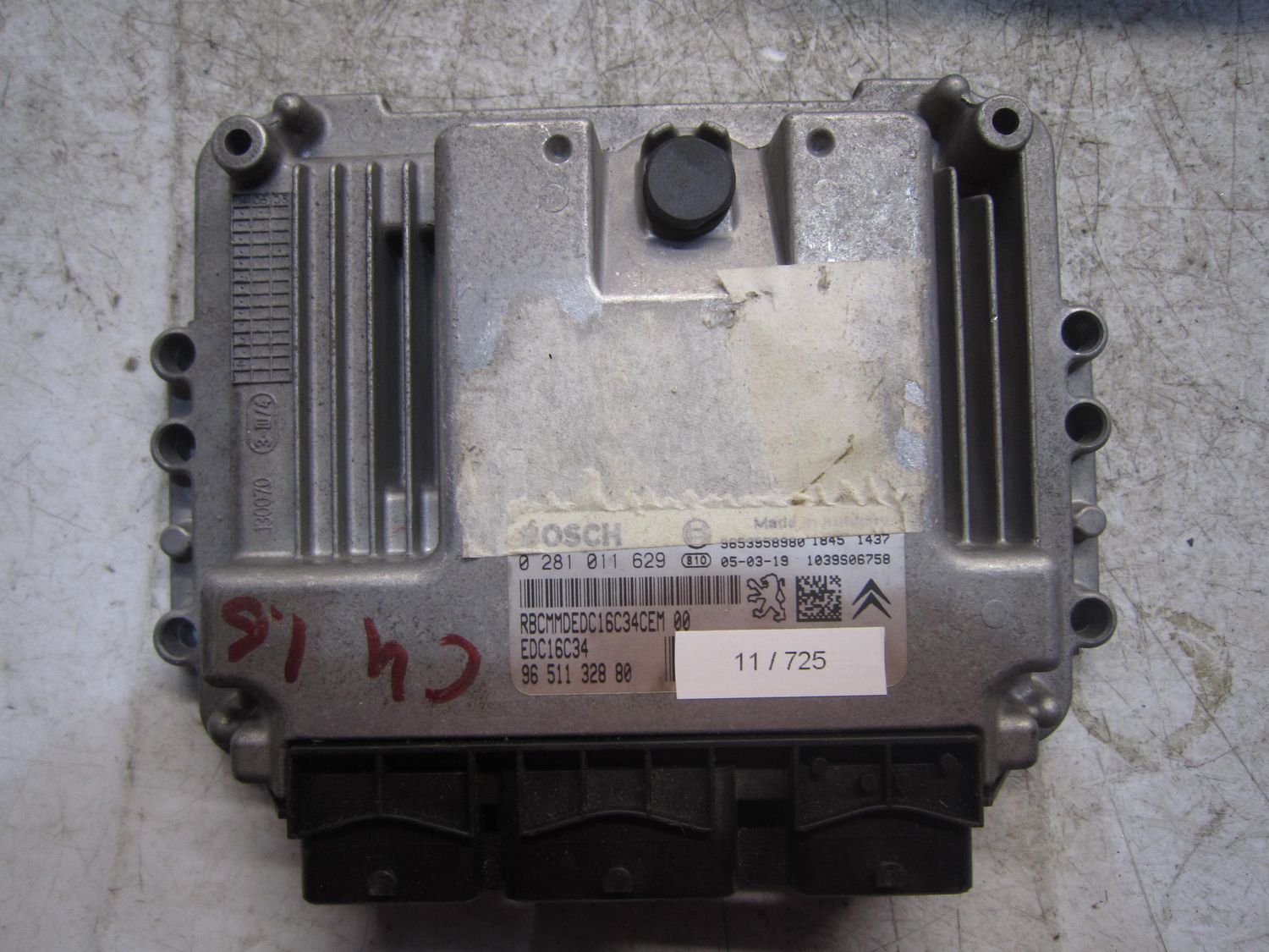 11-725 Centralina Motore Bosch 0 281 011 629 0281011629 96 511 328 80 1039S06758 EDC16C34  CITROEN / PEUGEOT Diesel Varie