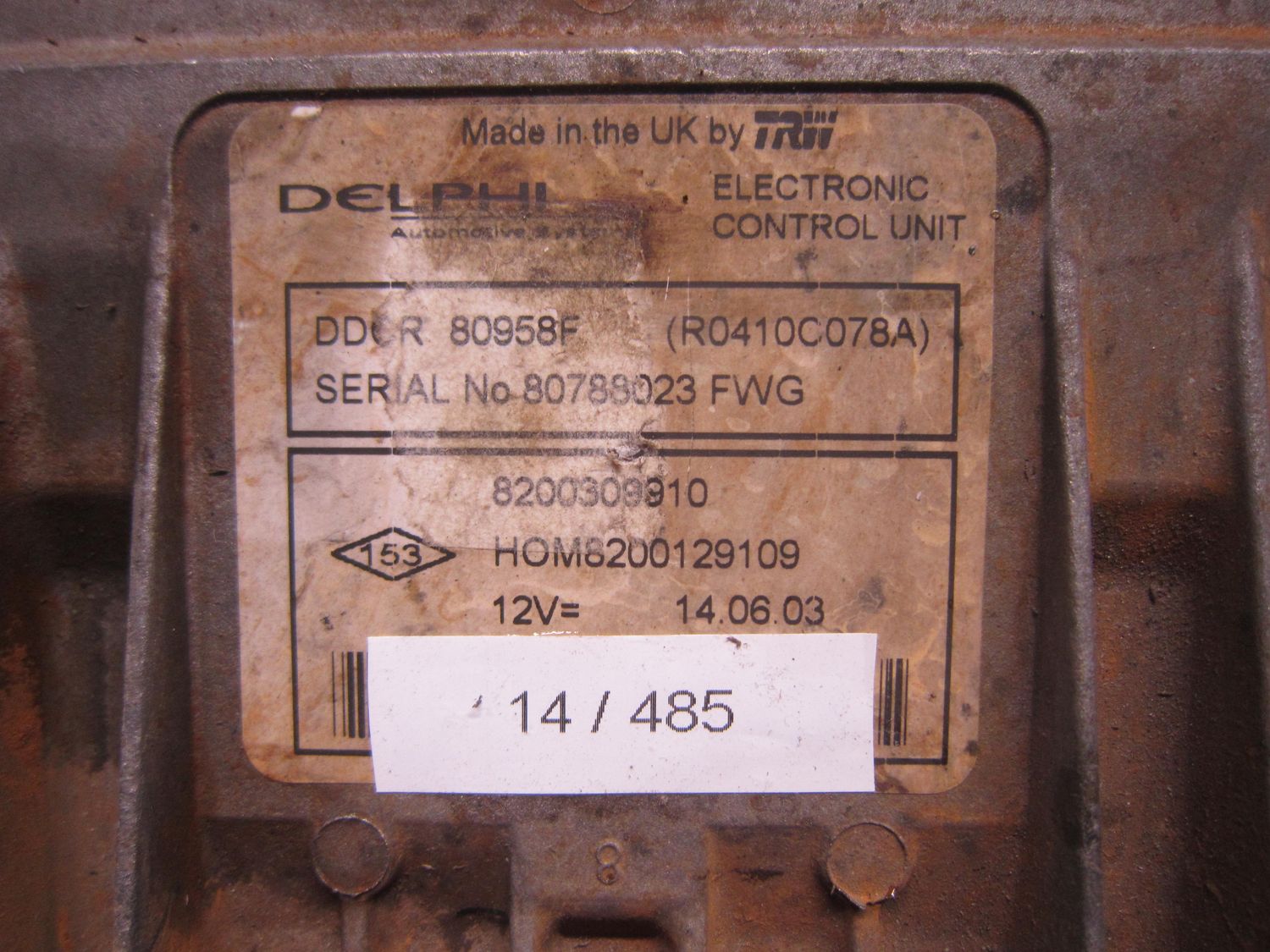 14-485 Centralina Motore Delphi R0410C078A   8200309910 8200129109 DDCR 80958F  RENAULT Diesel Clio