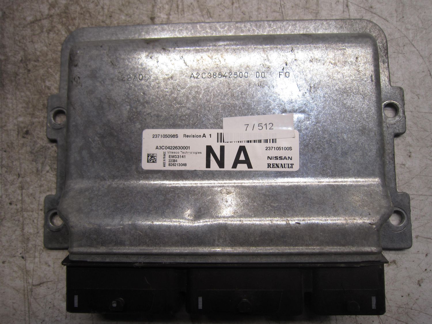 7-512 Centralina Motore Continental 237105098S   237105100S A3C042263001 EMS3141  DACIA Benzina DUSTER