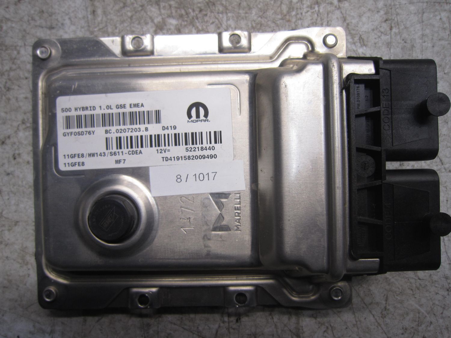 8-1017 Centralina Motore Mopar   52218440   BC.0207203.B 11GFE8 HW143/S611-CDEA 500 hybrid 1.0L gse emea FIAT Elettrica / Benzina 500