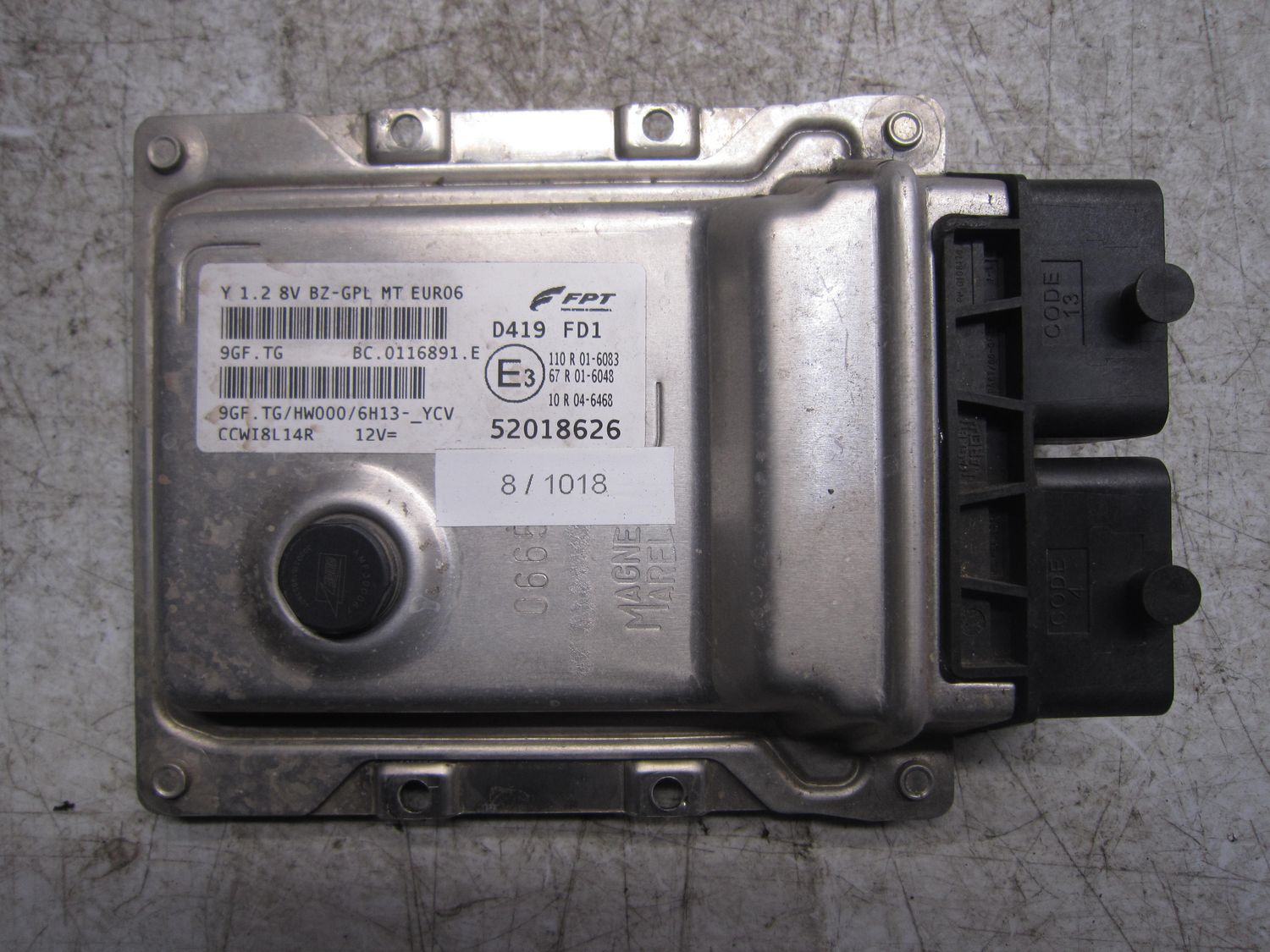 8-1018 Centralina Motore Magneti Marelli 52018626   9GF.TG BC.0116891.E Y 1.2 8V BZ-GPL MT EURO6 HW000/6H13-YCV LANCIA Benzina / Gpl Ypsilon