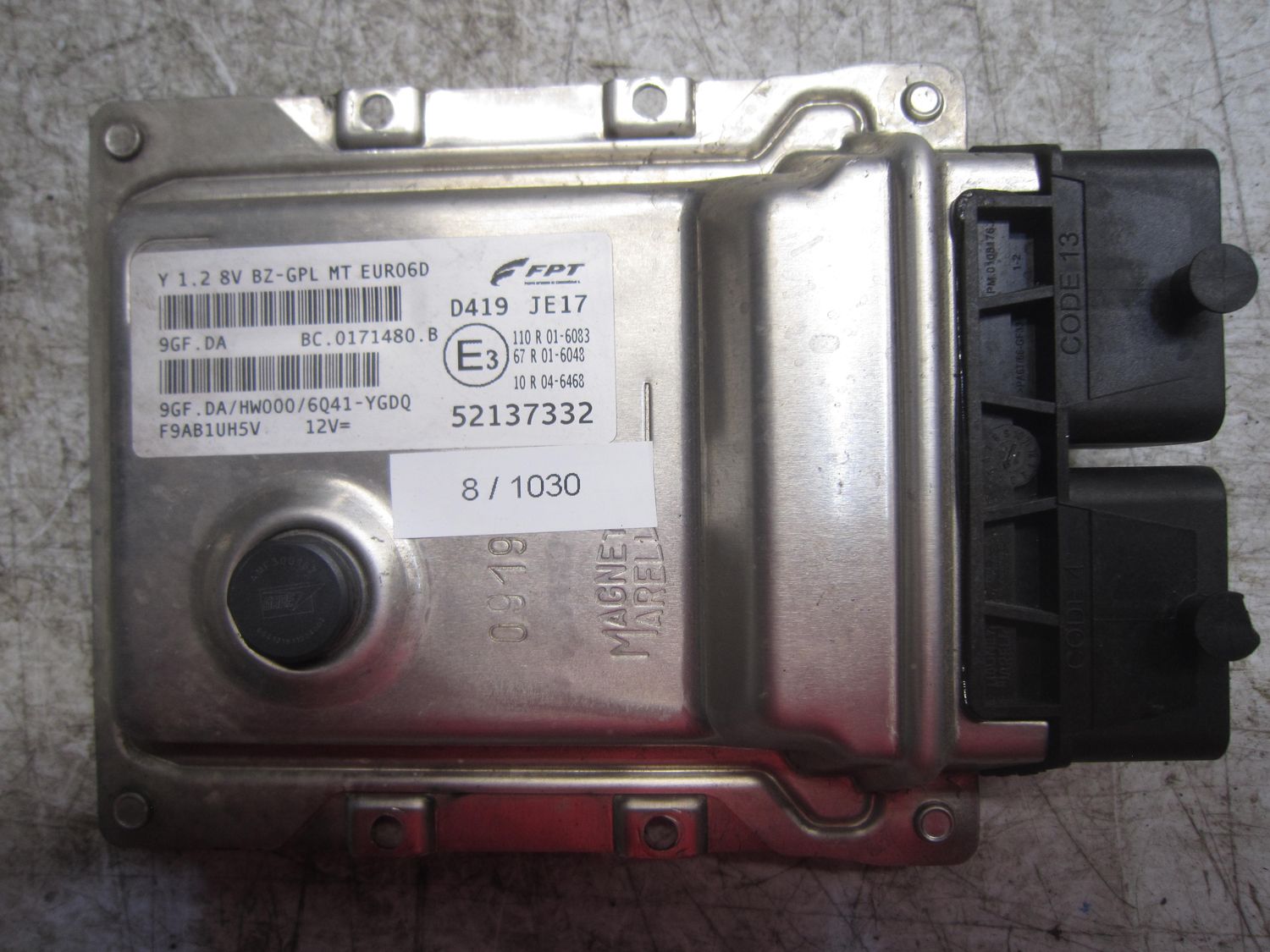 8-1030 Centralina Motore Magneti Marelli 52137332   BC.0171480.B 9GF.DA HW000/6Q41-YGDQ Y 1.2 8V BZ-GPL MT EURO6D FIAT Benzina 500