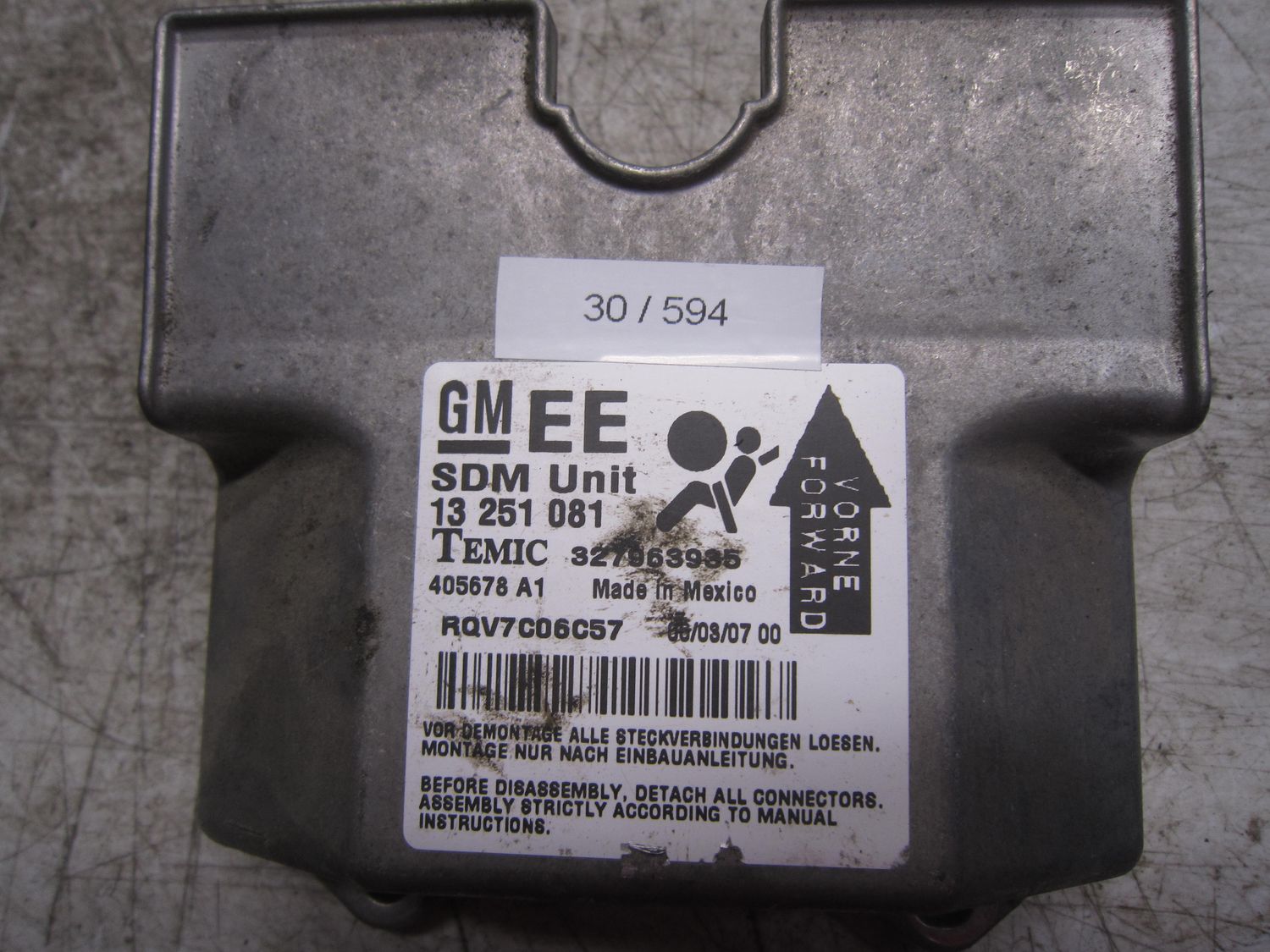 30-594 Centralina Airbag Gm 13 251 081 13251081 327963935 405678 A1   OPEL  Astra