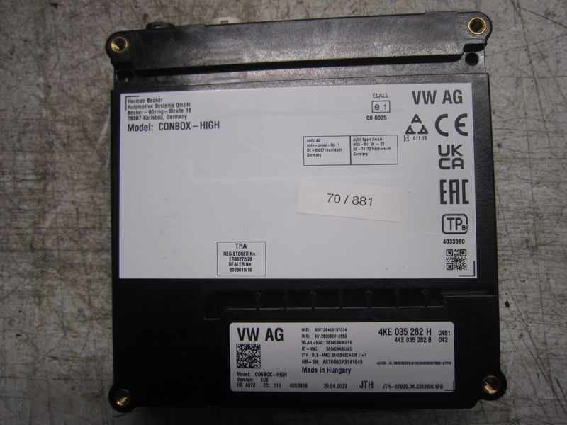70-881 Centralina Bluetooth Harman 4KE 035 282 H 4KE035282H 4KE 035 282 B CONBOX-HIGH   AUDI  A 4