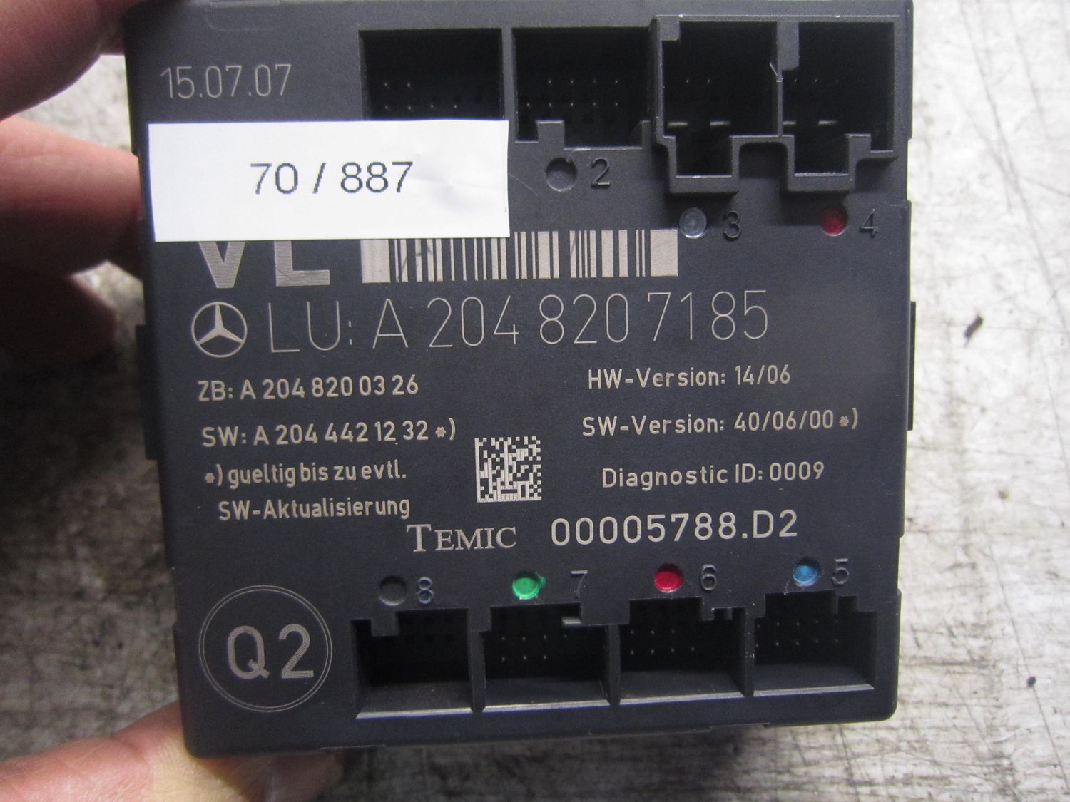 70-887 Centralina Porte Temic A 204 820 71 85 A2048207185 00005788.D2 A2048200326 HW: 14/06 SW: A2044421232 MERCEDES  CLASSE C
