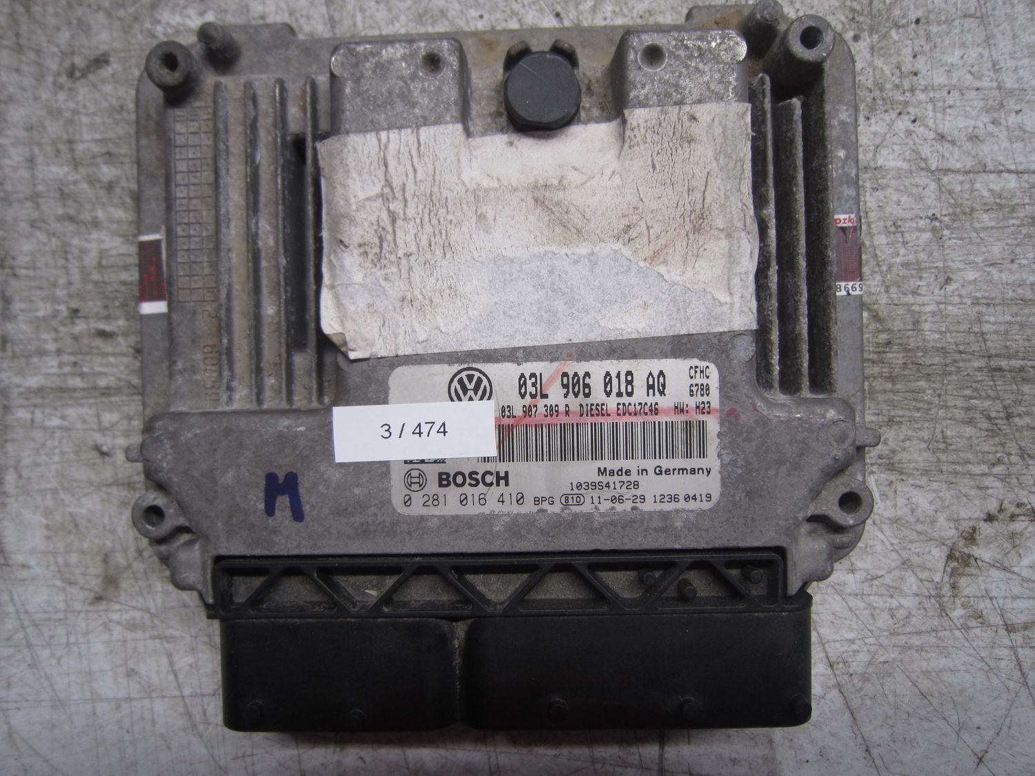 3-474 Centralina Motore Bosch 0 281 016 410 0281016410 03L 906 018 AQ 1039S41728 EDC17C46  VOLKSWAGEN Diesel GOLF