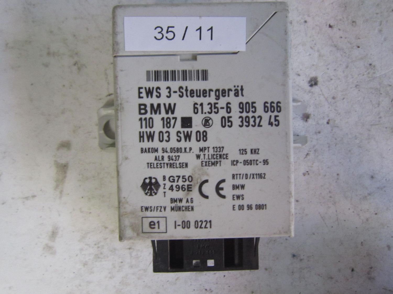 35-11 Centralina Immobilizer Bmw 61.35-6 905 666 61.356905666 05 3932 45 EWS 3   BMW  Serie 3