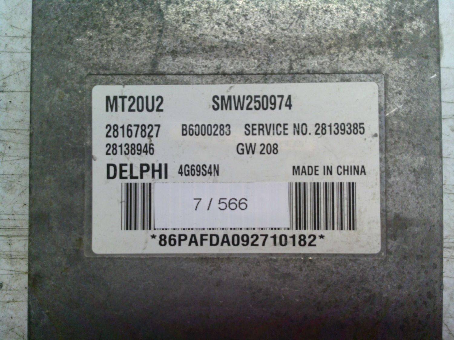 7-566 Centralina Motore Delphi SMW250974   MT20U2 28167827 28138946 28139385 GREAT WALL Benzina Hover