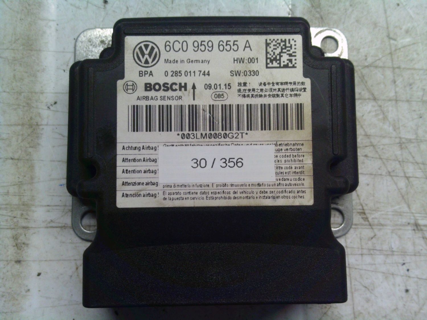 30-356 Centralina Airbag Bosch 0 285 011 744 0285011744 6C0 959 655 A    VOLKSWAGEN  Polo