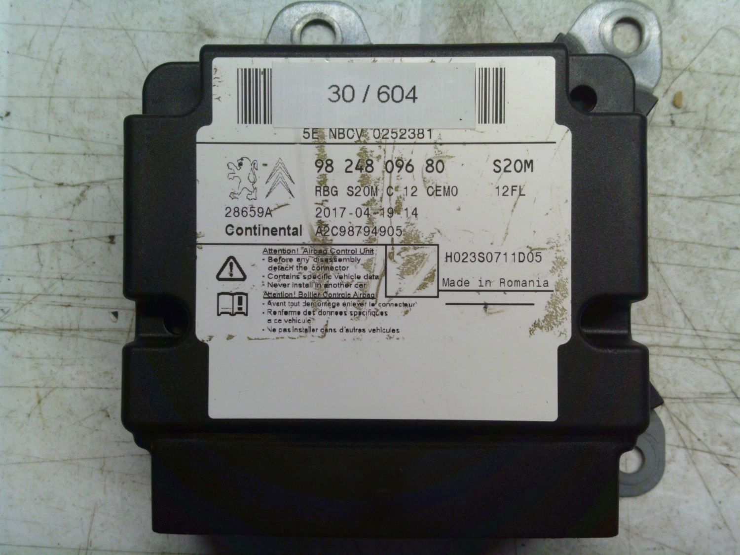 30-604 Centralina Airbag Continental 98 248 096 80 9824809680 A2C98794905    CITROEN  C 3