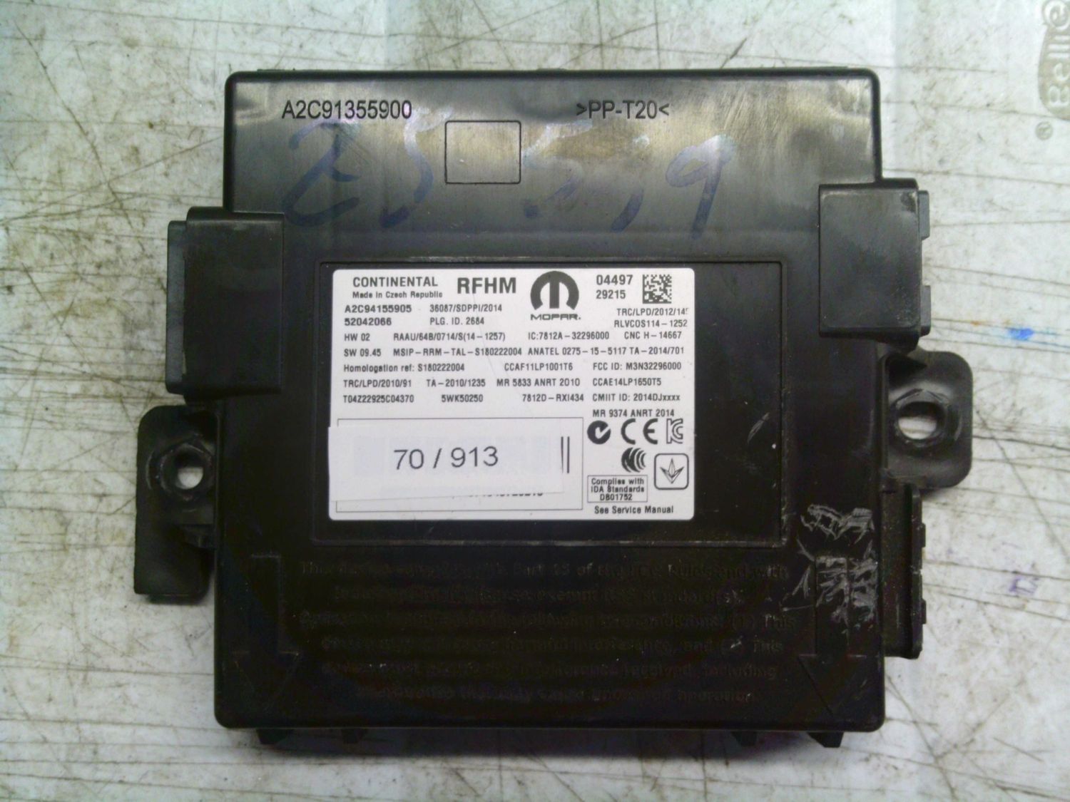 70-913 Modulo Chiusura Centralizzata Continental 52042066   A2C94155905 HW 02 SW 09.45 RFHM FIAT  500