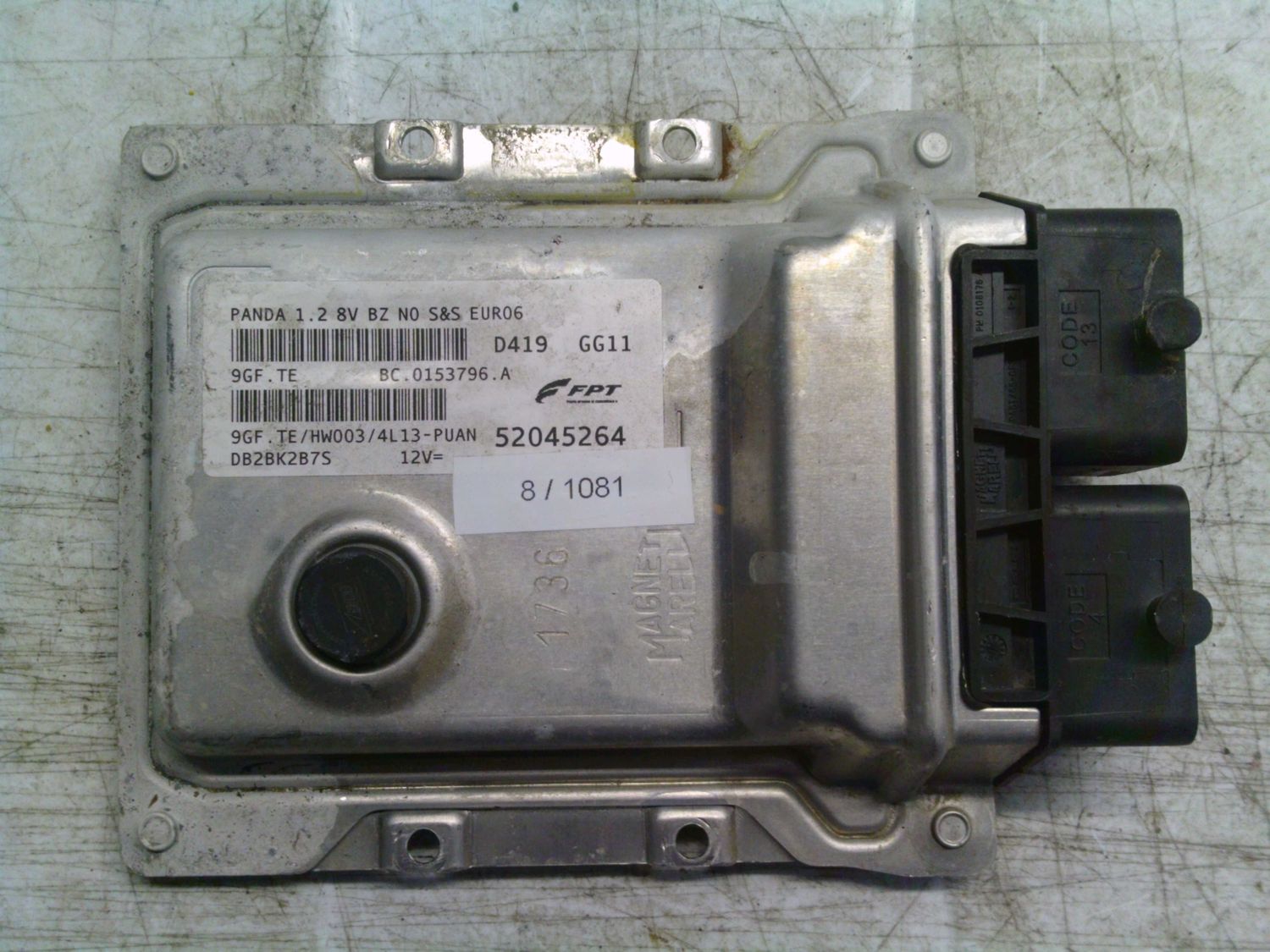 8-1081 Centralina Motore Magneti Marelli 52045264   9GF.TE BC.0153796.A  HW003/4L13-PUAN FIAT Benzina Panda