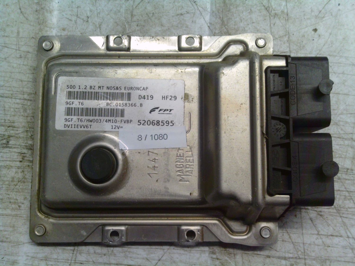 8-1080 Centralina Motore Magneti Marelli 52068595   9GF.T6 BC.0158366.B  HW003/4M10-FVBP FIAT Benzina 500
