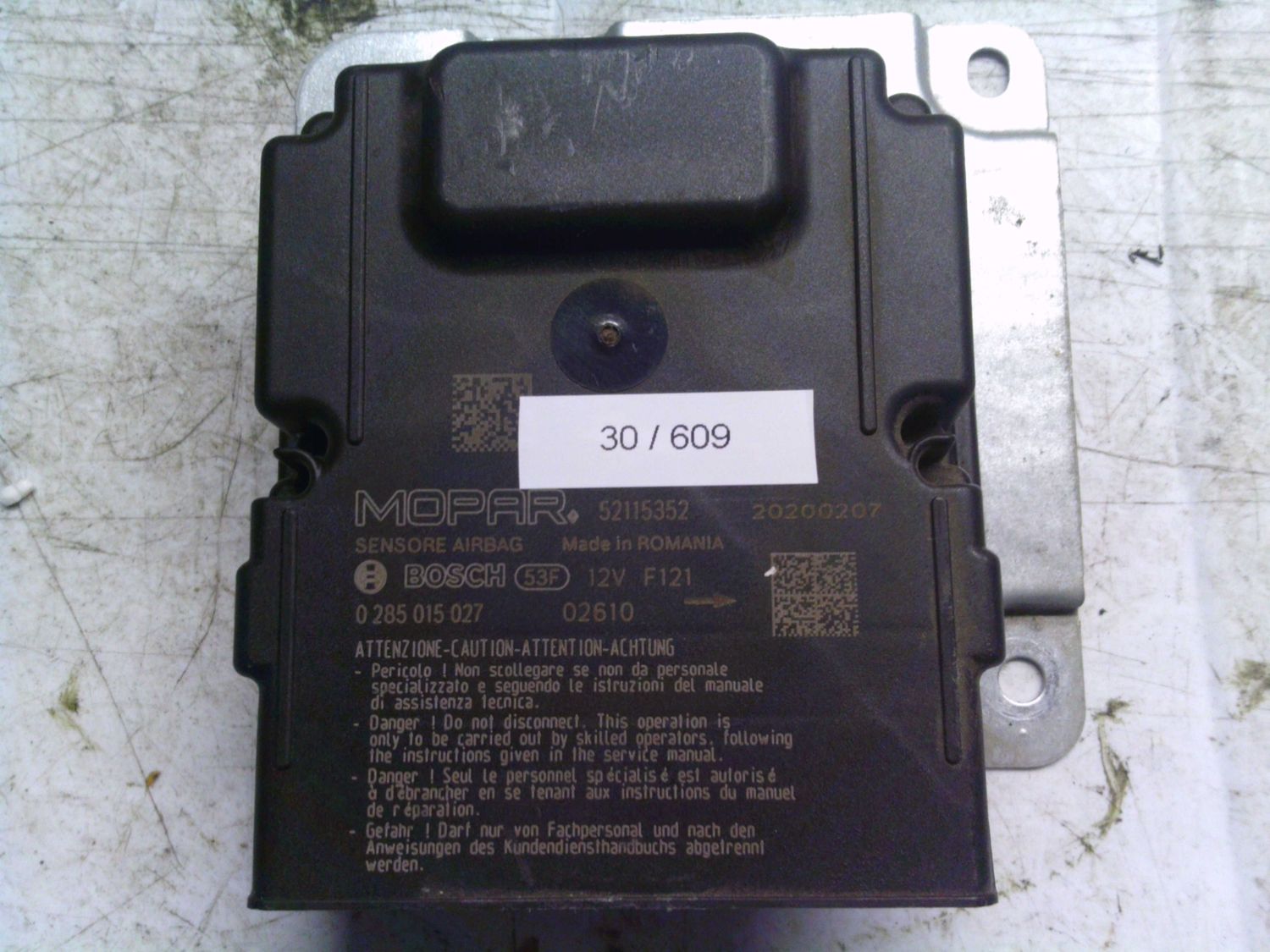 30-609 Centralina Airbag Mopar 0 285 015 027 0285015027 52115352  500  ABART  FIAT Elettrica / Benzina 500 30-609 Centralina Airbag Mopar 0 285 015 027 0285015027 52115352  500  ABART  FIAT Elettrica / Benzina 500