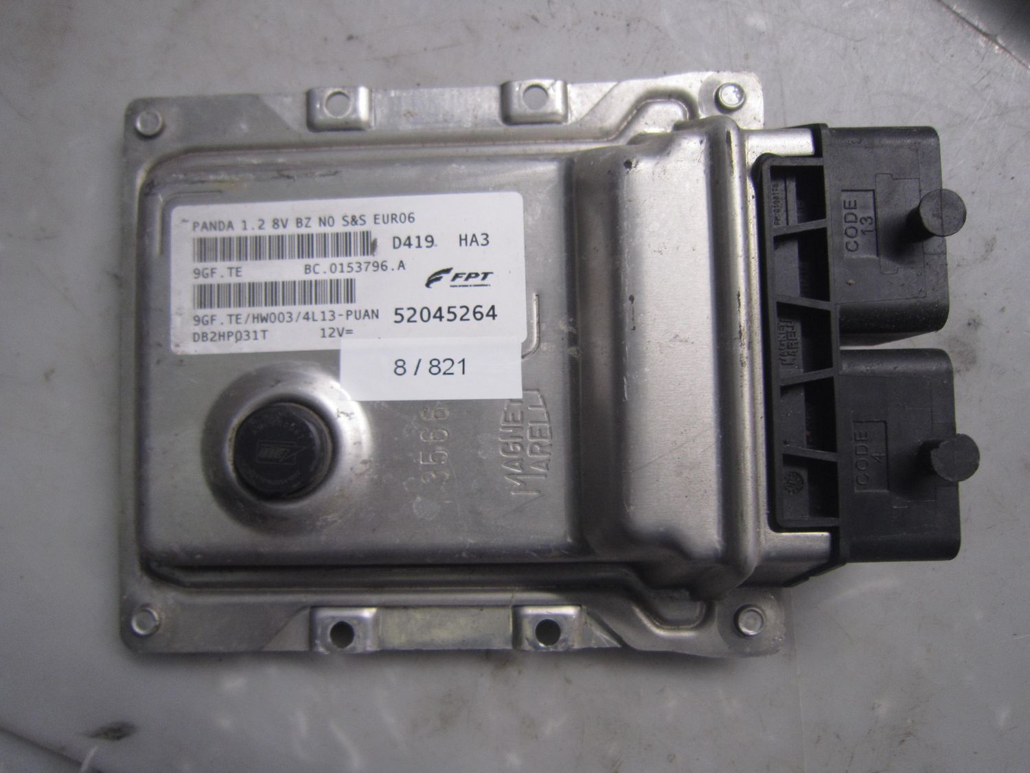 8-821 Centralina Motore Magneti Marelli 52045264   9GF.TE BC.0153796.A  HW003/4L13-PUAN FIAT Benzina Panda