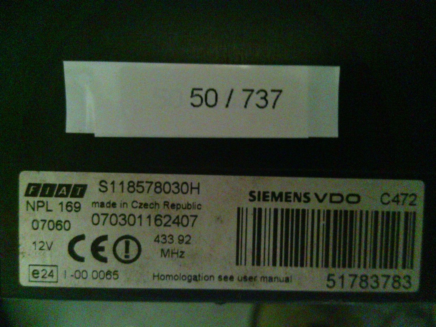 50-737 Body Computer Siemens S118578030H 51783783 NPL169 FIAT Benzina Panda 50-737 Body Computer Siemens S118578030H 51783783 NPL169 FIAT Benzina Panda