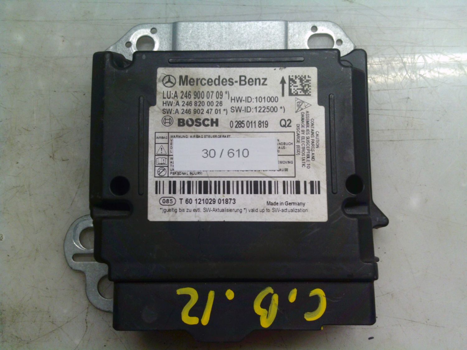 30-610 Centralina Airbag Bosch 0 285 011 819 0285011819 A 246 900 07 09 Q2   MERCEDES  Classe B