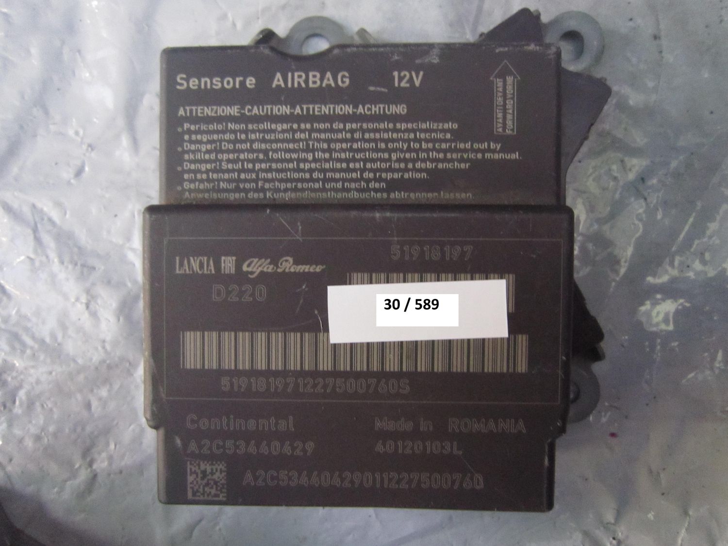 30-589 Centralina Airbag Continental 51918197   A2C53440429    FIAT  Punto