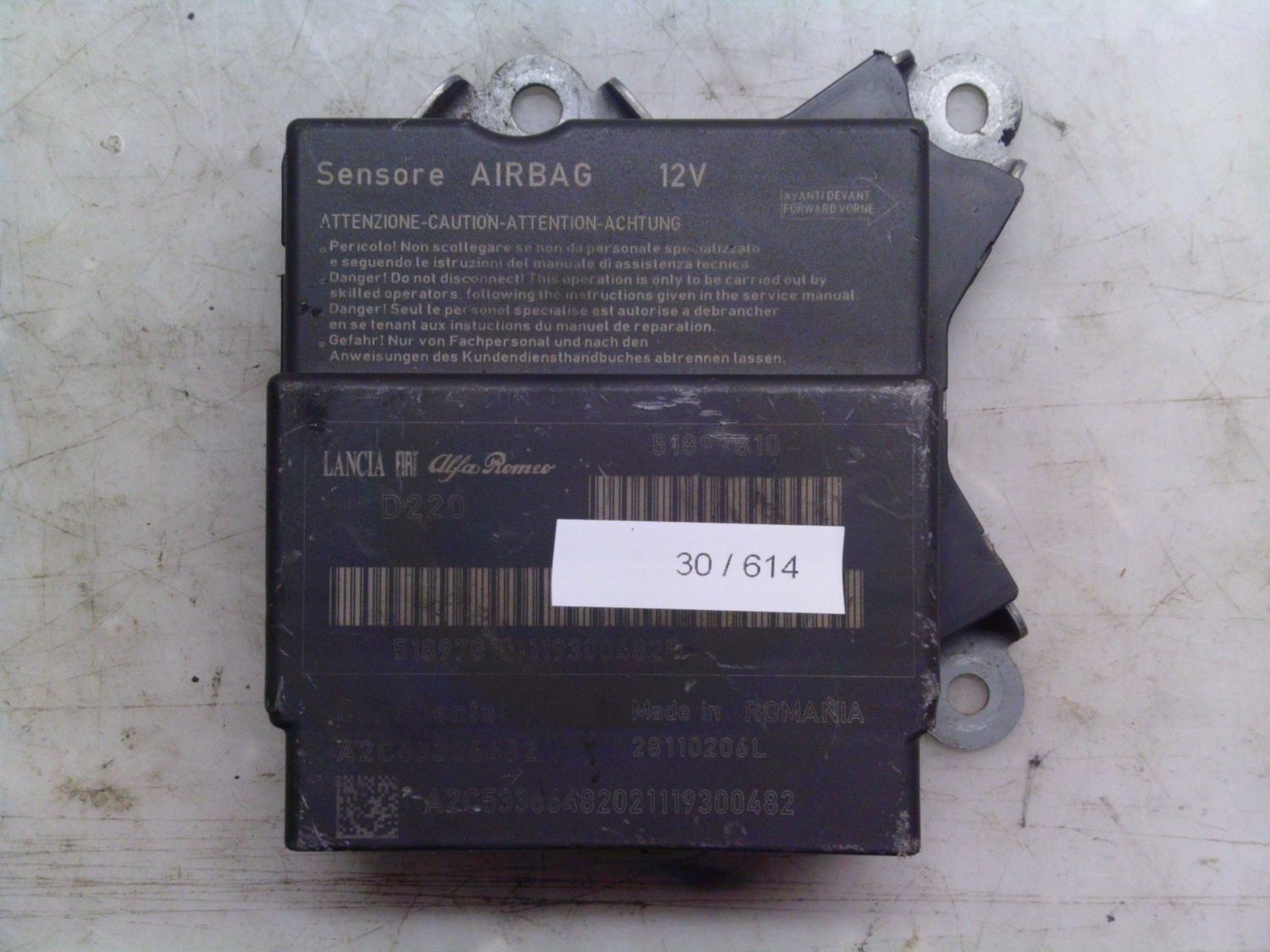 30-614 Centralina Airbag Continental A2C53366482   20110206L 51897810   FIAT  500