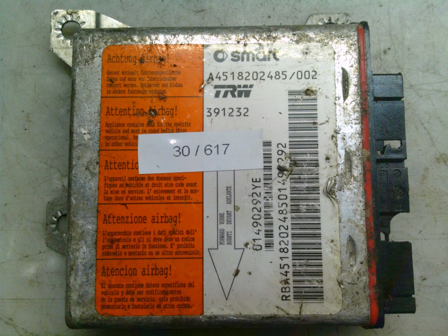 30-617 Centralina Airbag Trw A4518202485/002 A4518202485002 391232 SMART 451 30-617 Centralina Airbag Trw A4518202485/002 A4518202485002 391232 SMART 451