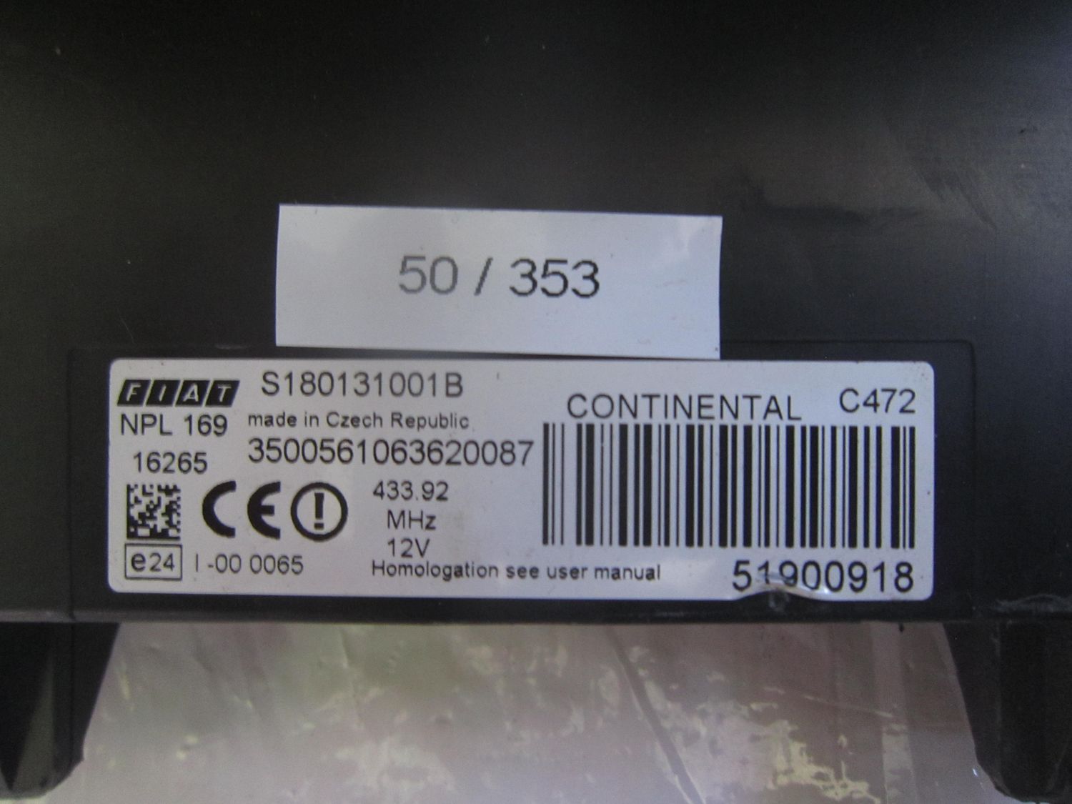 50-353 Body Computer Continental 51900918   S180131001B NPL169   FIAT Benzina Panda
