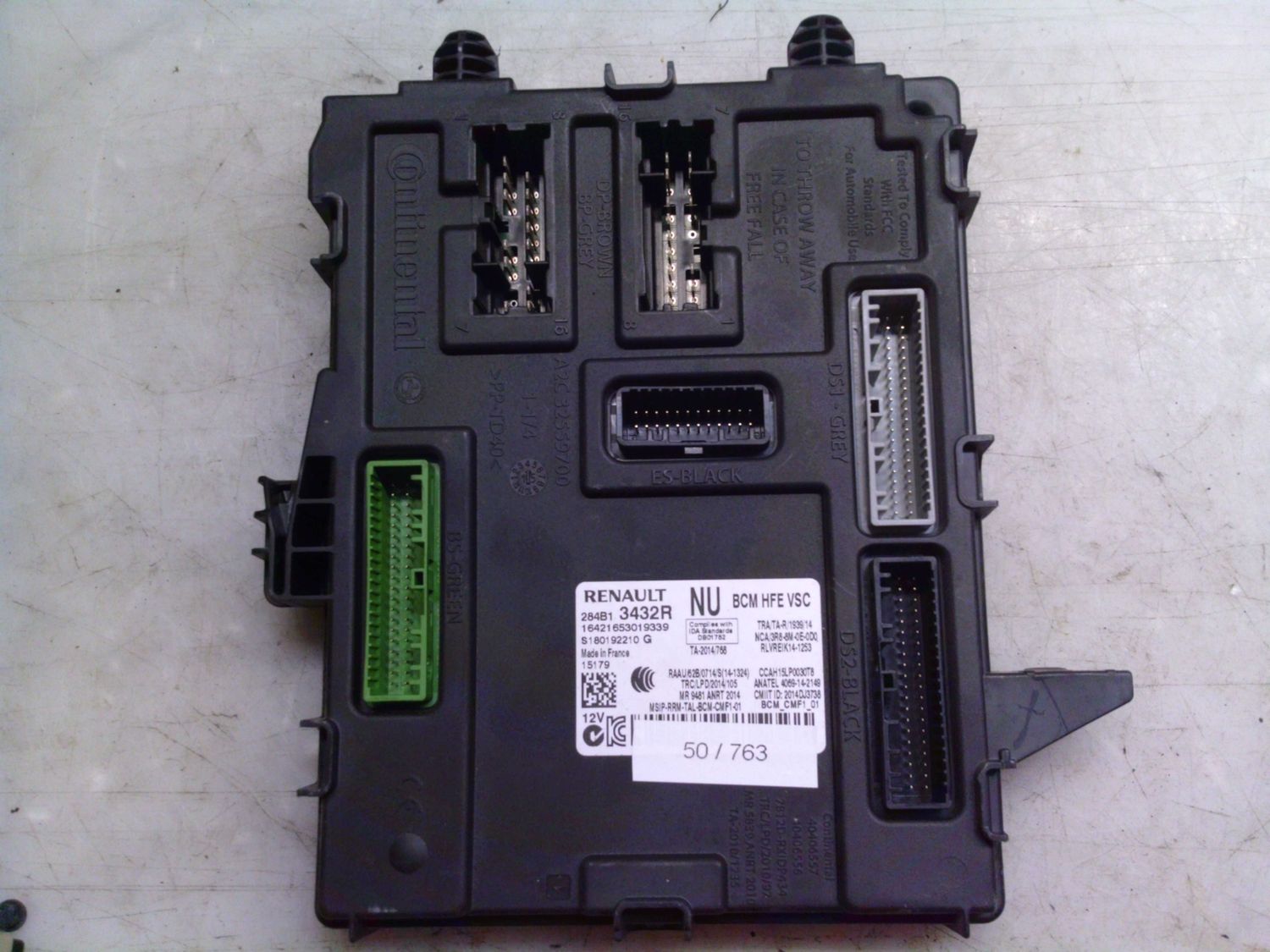 50-763 Body Computer Continental 284B1 3432R 284B13432R BCM HFE VSC A2C32559700    RENAULT Benzina Kadjar