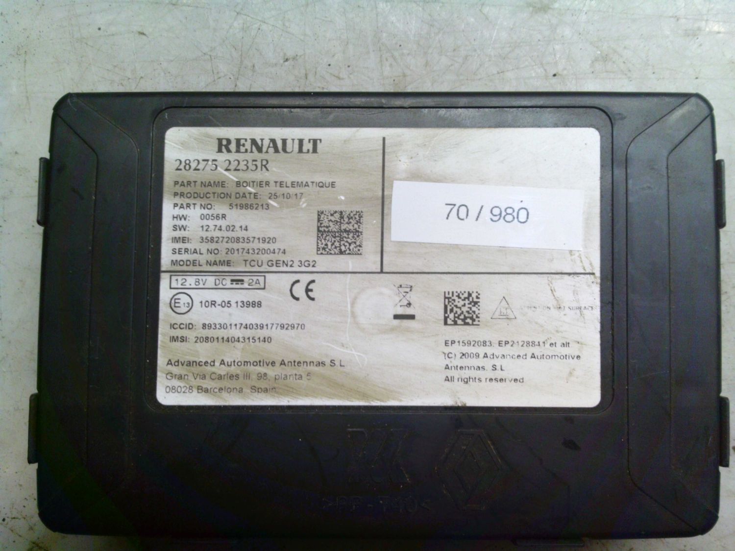 70-980 Centralina Controllo Telematico Renault 28275 2235R 282752235R 51986213    RENAULT  TWINGO