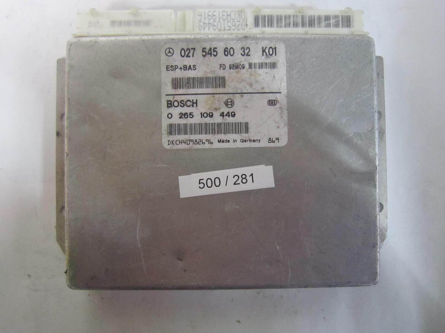 500-281 Centralina ABS ESP HBA Bosch 0 265 109 449 0265109449 027 545 60 32 0275456032 Mercedes CLASSE A 500-281 Centralina ABS ESP HBA Bosch 0 265 109 449 0265109449 027 545 60 32 0275456032 Mercedes CLASSE A