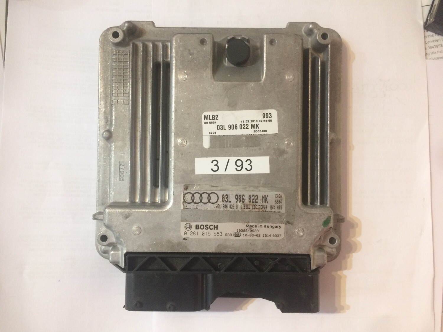 3-93 Centralina Motore Bosch 0281015583 03L906022MK 1039S40629 VOLKSWAGEN AUDI AUDI A4 2.0 TDI 3-93 Centralina Motore Bosch 0281015583 03L906022MK 1039S40629 VOLKSWAGEN AUDI AUDI A4 2.0 TDI