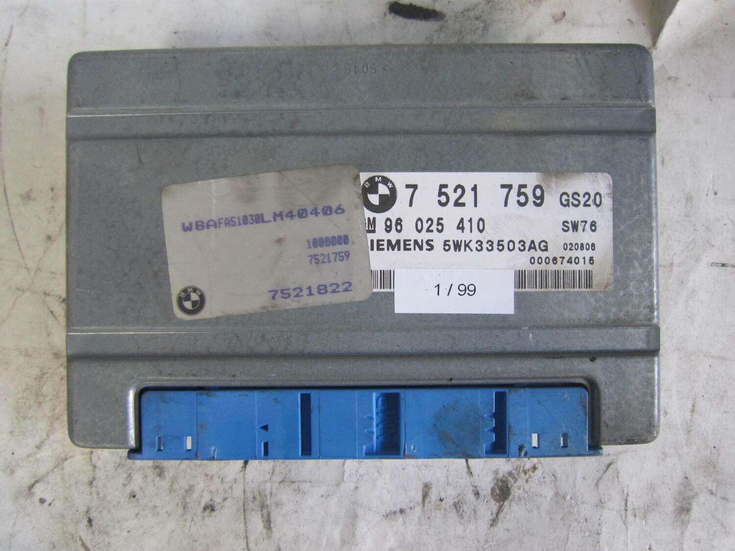1-99 Centralina Cambio Automatico Siemens 5WK33503AG 7 521 759 7521759 96 025 410 GS20 SW76 BMW Generica 320 1-99 Centralina Cambio Automatico Siemens 5WK33503AG 7 521 759 7521759 96 025 410 GS20 SW76 BMW Generica 320