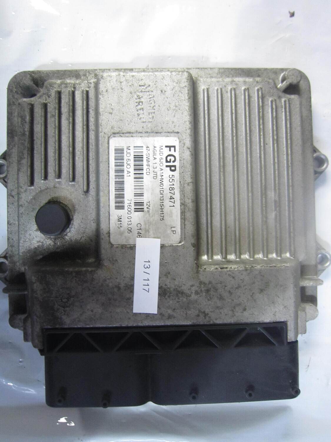 13-117 Centralina Motore Magneti Marelli 55187471 LP 55187471LP MJD 6JO A1 MJD6JOA1 71600.013.05 HW01D/1315-H175 OPEL Diesel AGILA 1.3