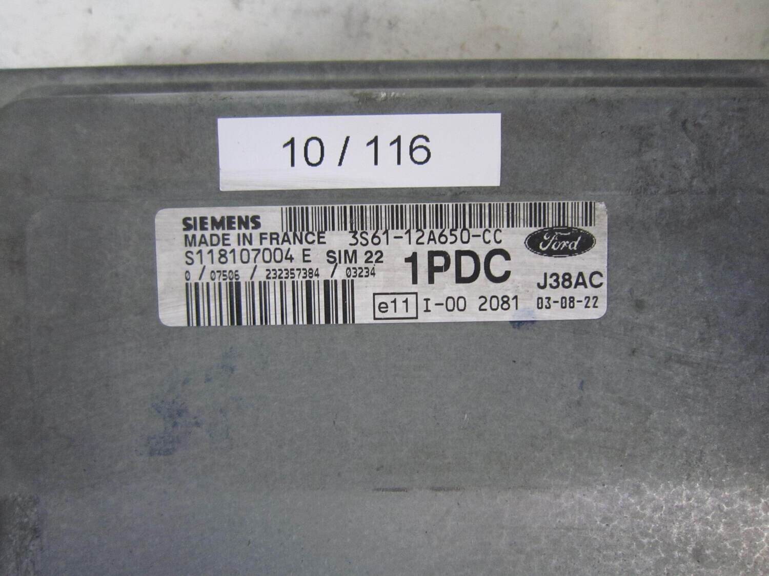 10-116 Centralina Motore Siemens S118107004 E S118107004E 3S61-12A650-CC 3S6112A650CC SIM22 J38AC 1PDC FORD FIESTA 10-116 Centralina Motore Siemens S118107004 E S118107004E 3S61-12A650-CC 3S6112A650CC SIM22 J38AC 1PDC FORD FIESTA