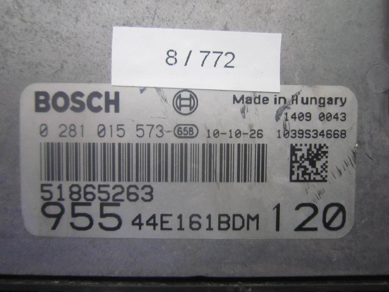 8-772 Centralina Motore Bosch 0 281 015 573 0281015573 51865263 1039S34668 955 44E161BDM 120  ALFA ROMEO / FIAT / LANCIA DIESEL MITO