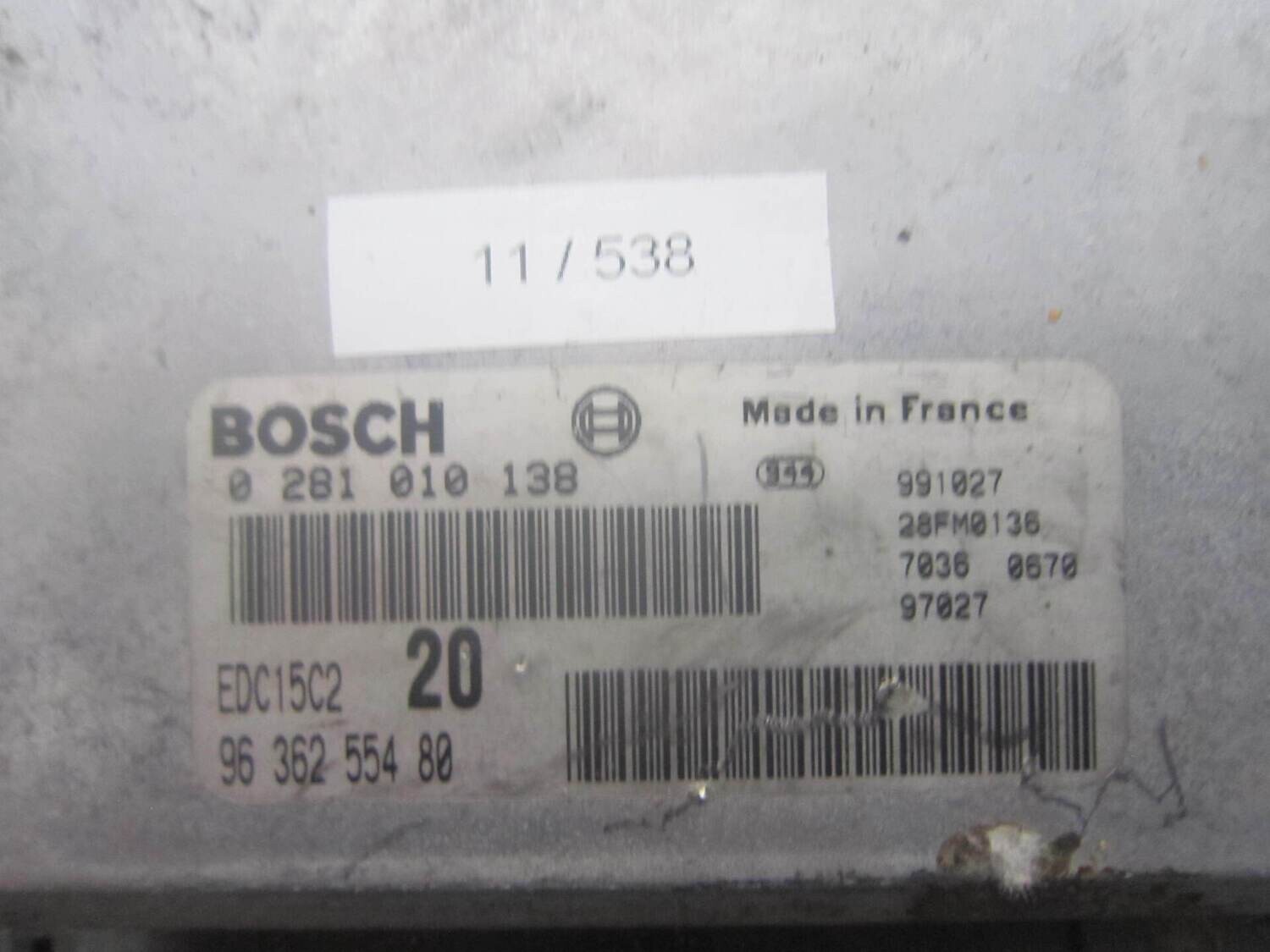 11-538 Centralina Motore Bosch 0 281 010 138 0281010138 96 362 554 80 28FM0136 EDC15C2 CITROEN / PEUGEOT Diesel VARIE 11-538 Centralina Motore Bosch 0 281 010 138 0281010138 96 362 554 80 28FM0136 EDC15C2 CITROEN / PEUGEOT Diesel VARIE