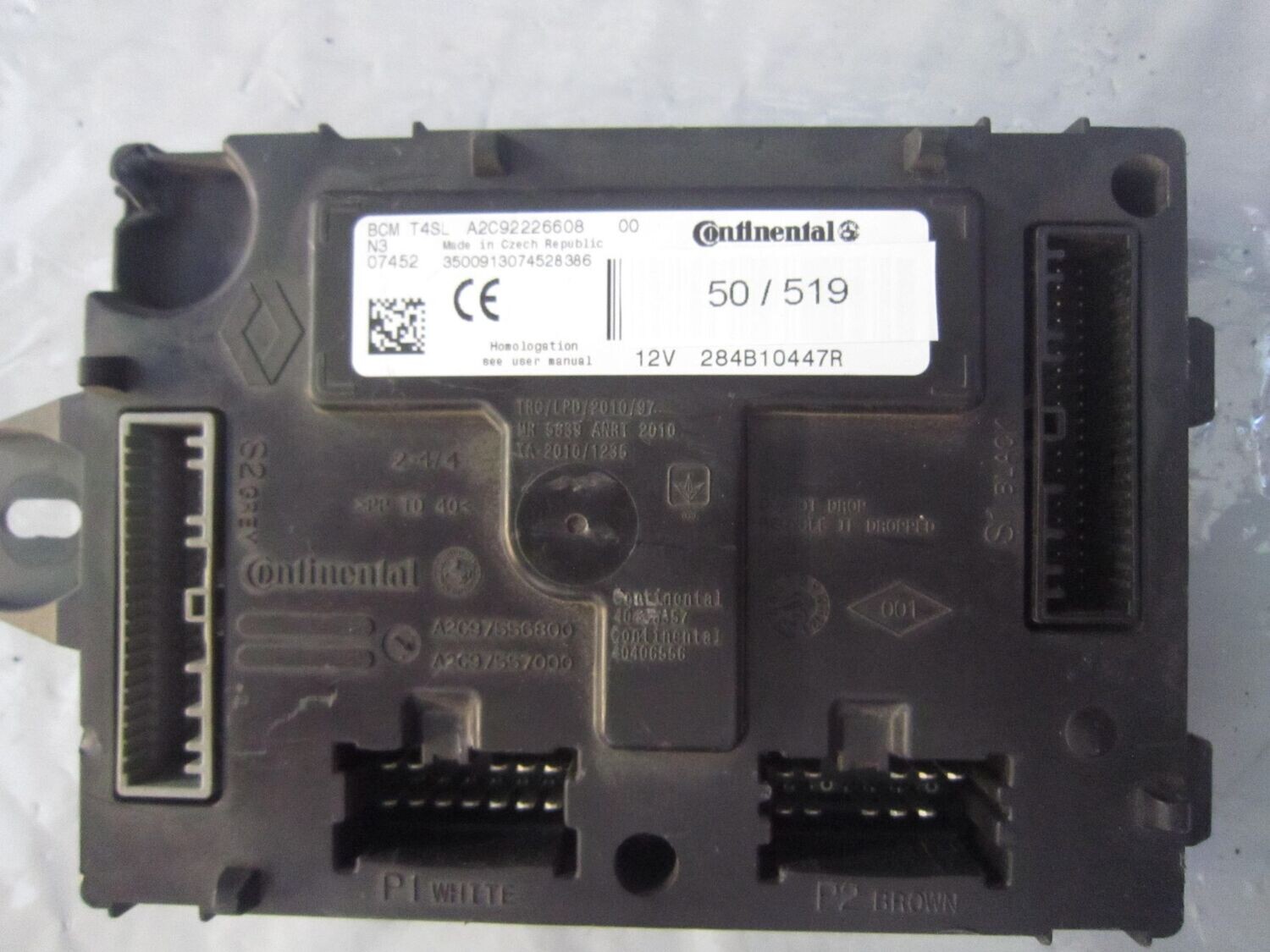 50-519 Body Computer Continental 284B10447R A2C92226608 BCM T4SL RENAULT CLIO 50-519 Body Computer Continental 284B10447R A2C92226608 BCM T4SL RENAULT CLIO