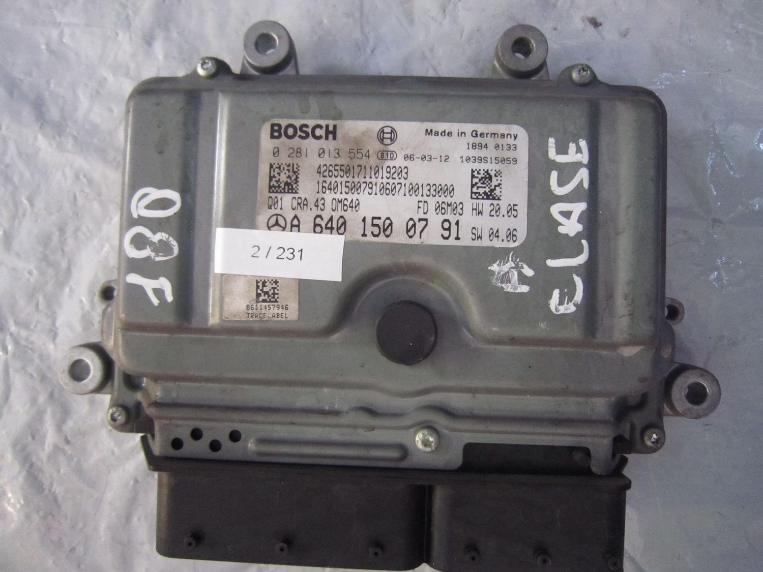 2-231 Centralina Motore Bosch 0 281 013 554 0281013554 A 640 150 07 91 1039S15059 Q01 CRA.41 MERCEDES Diesel CLASSE A 2-231 Centralina Motore Bosch 0 281 013 554 0281013554 A 640 150 07 91 1039S15059 Q01 CRA.41 MERCEDES Diesel CLASSE A