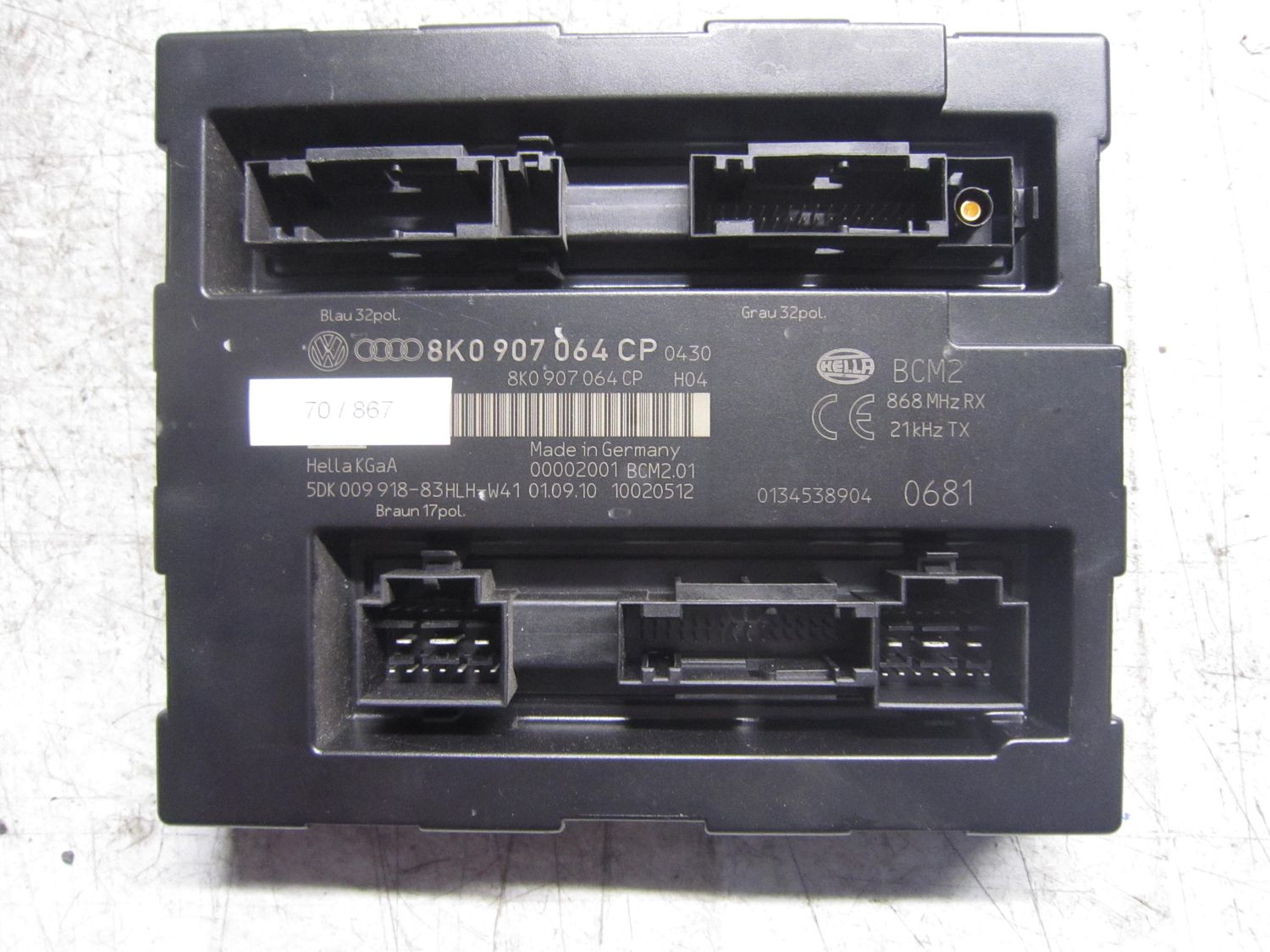 70-867 Centralina Modulo Confort Hella Kg 8K0 907 064 CP 8K0907064CP BCM 2 5DK 009 918-83HLH-W41 AUDI A 4 70-867 Centralina Modulo Confort Hella Kg 8K0 907 064 CP 8K0907064CP BCM 2 5DK 009 918-83HLH-W41 AUDI A 4
