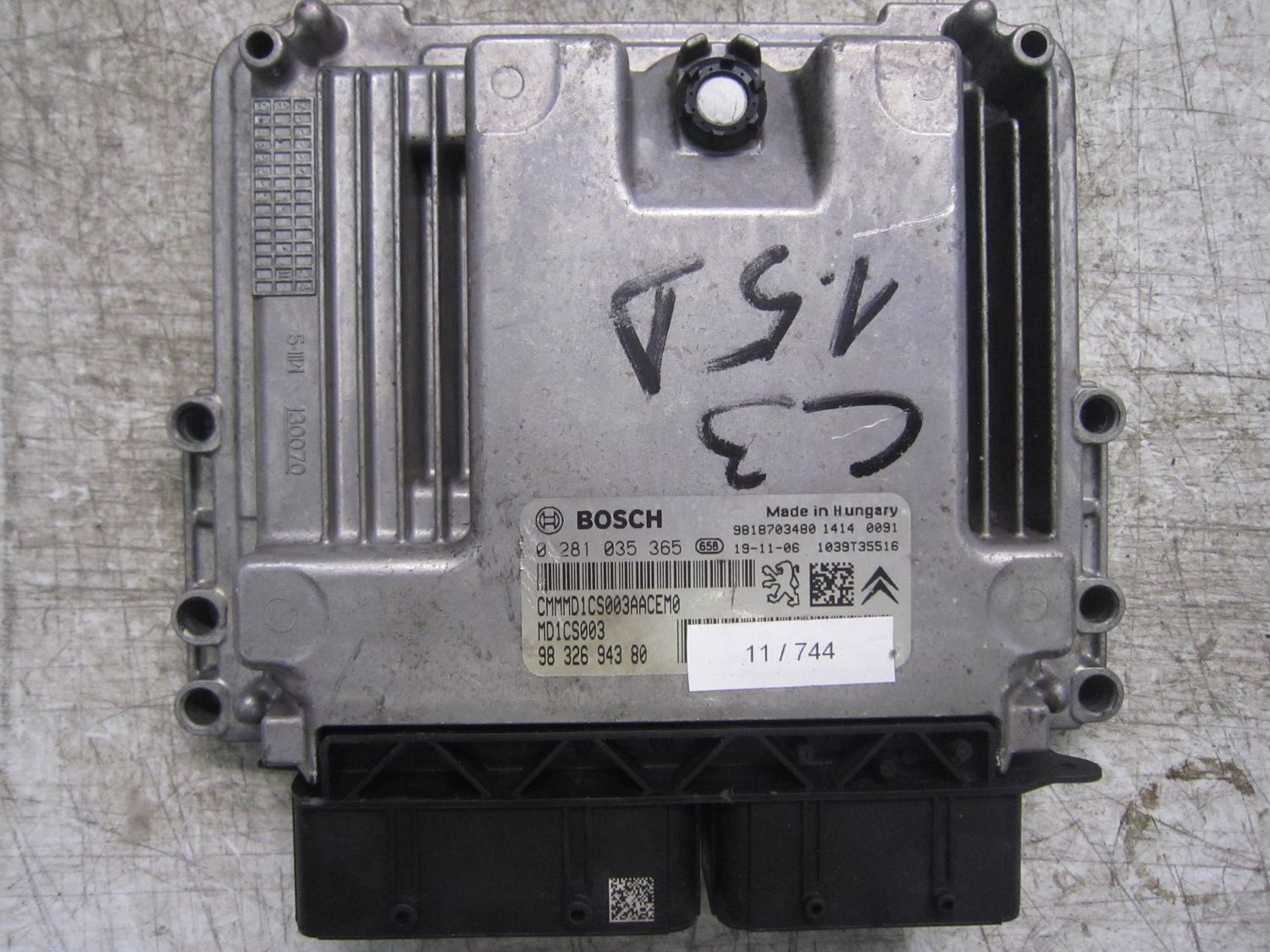 11-744 Centralina Motore Bosch 0 281 035 365 0281035365 96 326 943 80 1039T35516 MD1CS003 CITROEN Diesel C 3 11-744 Centralina Motore Bosch 0 281 035 365 0281035365 96 326 943 80 1039T35516 MD1CS003 CITROEN Diesel C 3