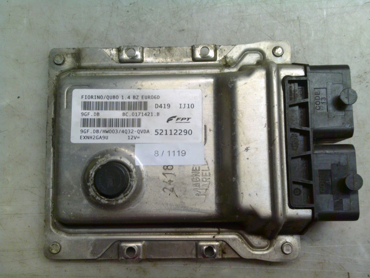 8-1119 Centralina Motore Magneti Marelli 52112290   9GF.DB BC.0171421.B HW003/4Q32-QVDA FIORINO/QUBO 1.4 BZ EURO6D FIAT Benzina FIORINO_QUBO