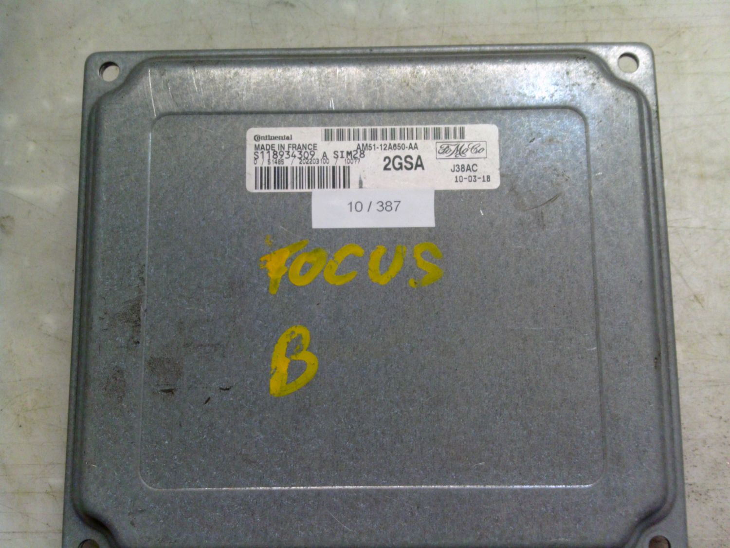 10-387 Centralina Motore Continental S118934309 A S118934309A AM51-12A650-AA SIM28 2GSA J38AC 1PDB FORD Benzina FOCUS