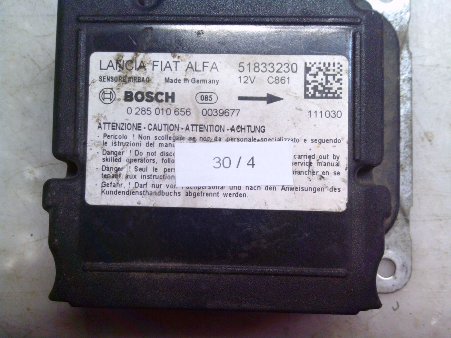 30-4 Centralina Airbag Bosch 0 285 010 656 0285010656 51833230 104457   LANCIA  Ypsilon
