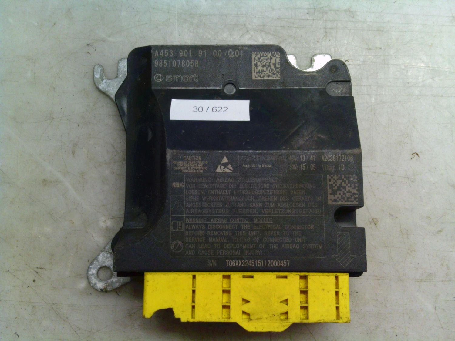 30-622 Centralina Airbag Continental A453 901 91 00 / Q01 A4539019100Q01 985107805R    SMART  453