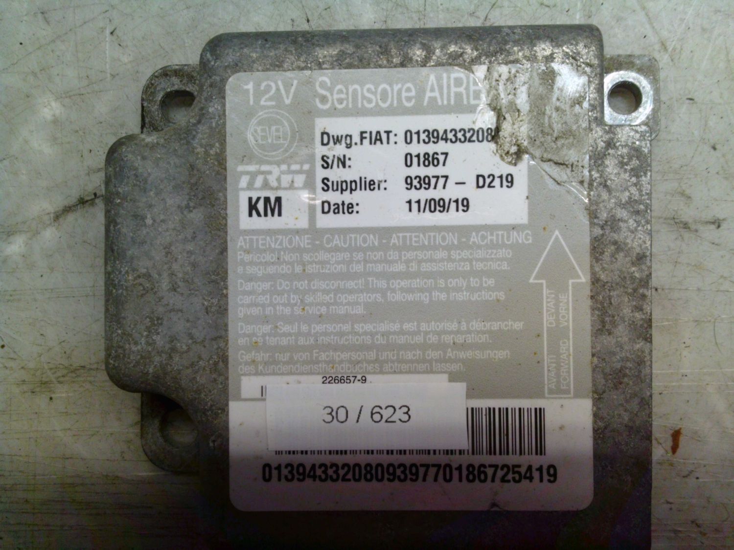 30-623 Centralina Airbag Trw 01394332080   93977-D219    FIAT  DUCATO